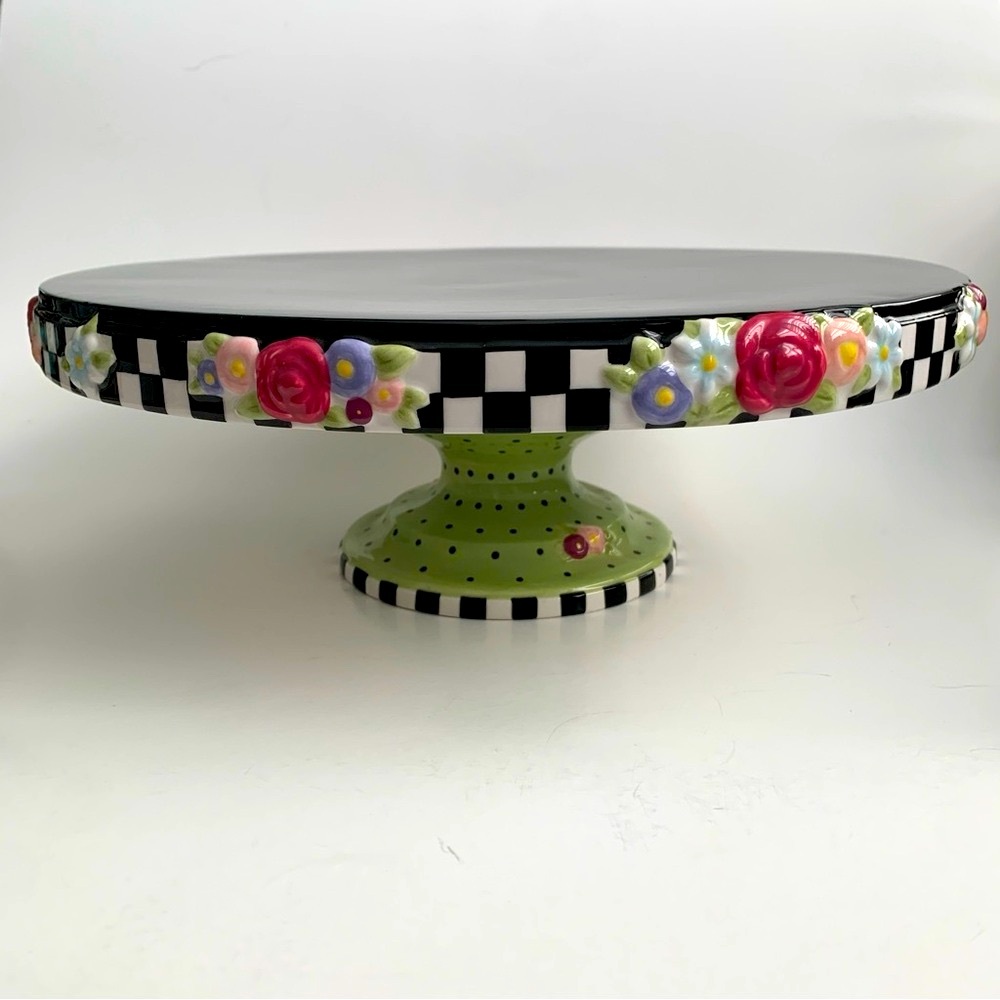 MARY ENGELBREIT Vintage Floral Pedestal Cake Plate Cottage Hostess Collection - Picture 3 of 13